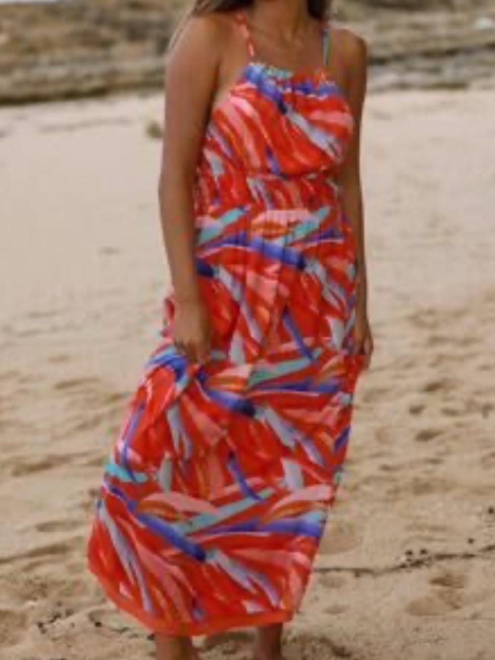 Black Tape Tropical Sunset Flowy Vacation Beach Maxi Dress Size S NWT!